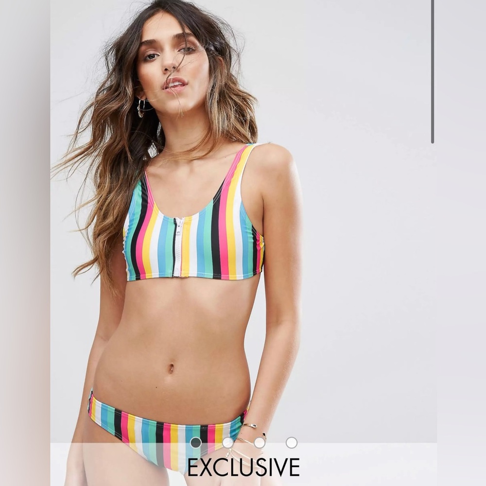 ASOS - South Beach Stripe Mix & Match Zip Crop Bikini Top & Bottom (US 6 /UK 10)